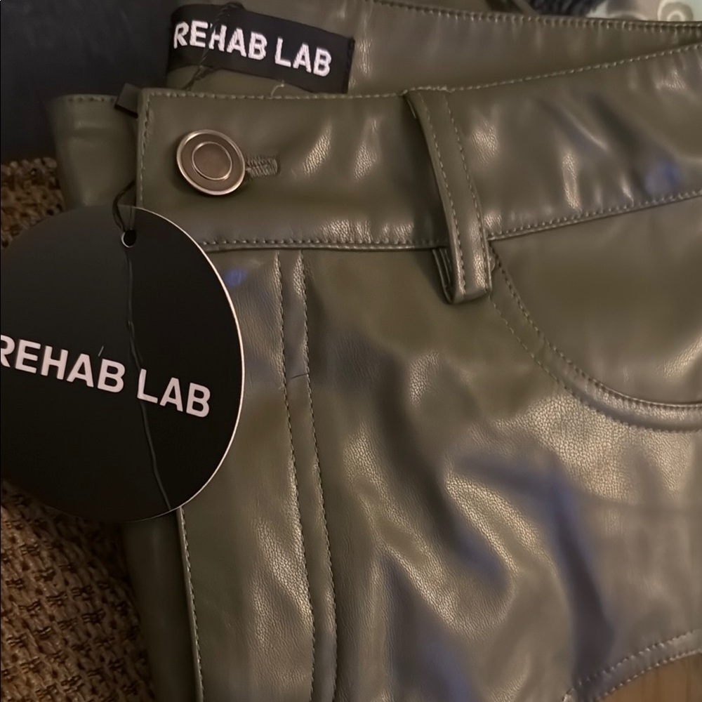 Rehab lab army green Skinny High-Waisted Mesh NWT Faux Leather Pants - Picture 3 of 4